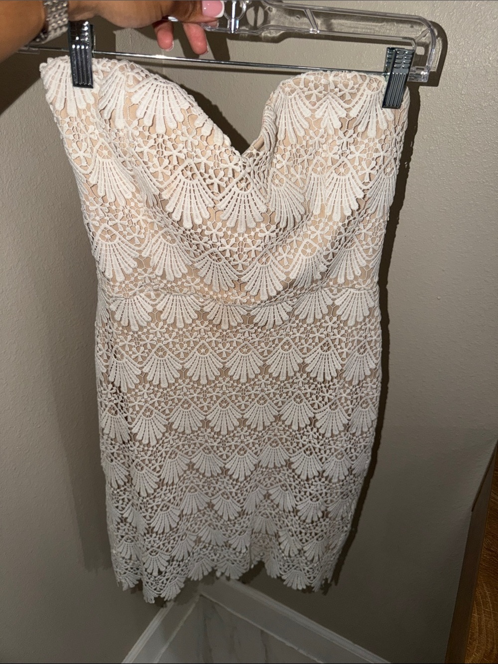 Charlotte Russe Strapless Lace Sheath Dress in Cream